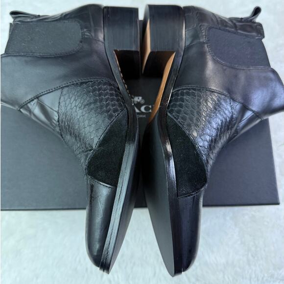 Coach Snake-Embossed q9125 Patchwork Black on Black Size 7B Chelsea Boot Leather - Picture 3 of 7